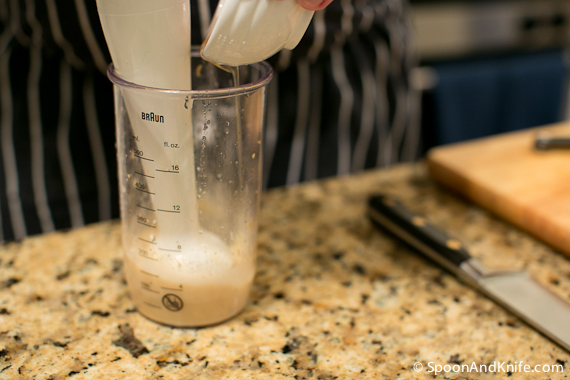 Adding the bacon fat to the vinaigrette