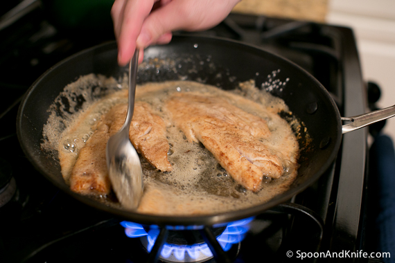 Vermilion Snapper in the pan, glazing with the pan juices