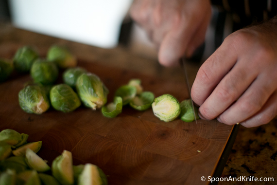 Cut down the Brussels Sprouts in to halves or quarters