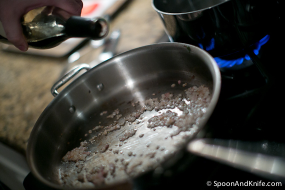 Sauteing the Shallots for the Caramelized Brussel Sprouts