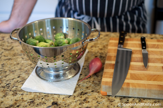 Preparing to make Caramelized Brussels Sprouts