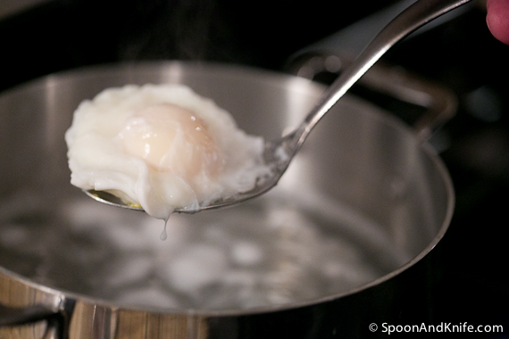 The poached egg for the Egg Benedict