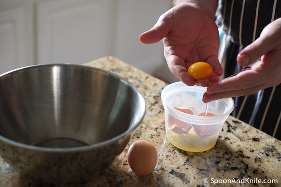 Separating the egg yolks for Hollandaise sauce