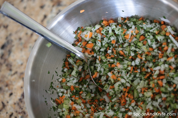 Combine all the vegetables for gluten-free meatloaf